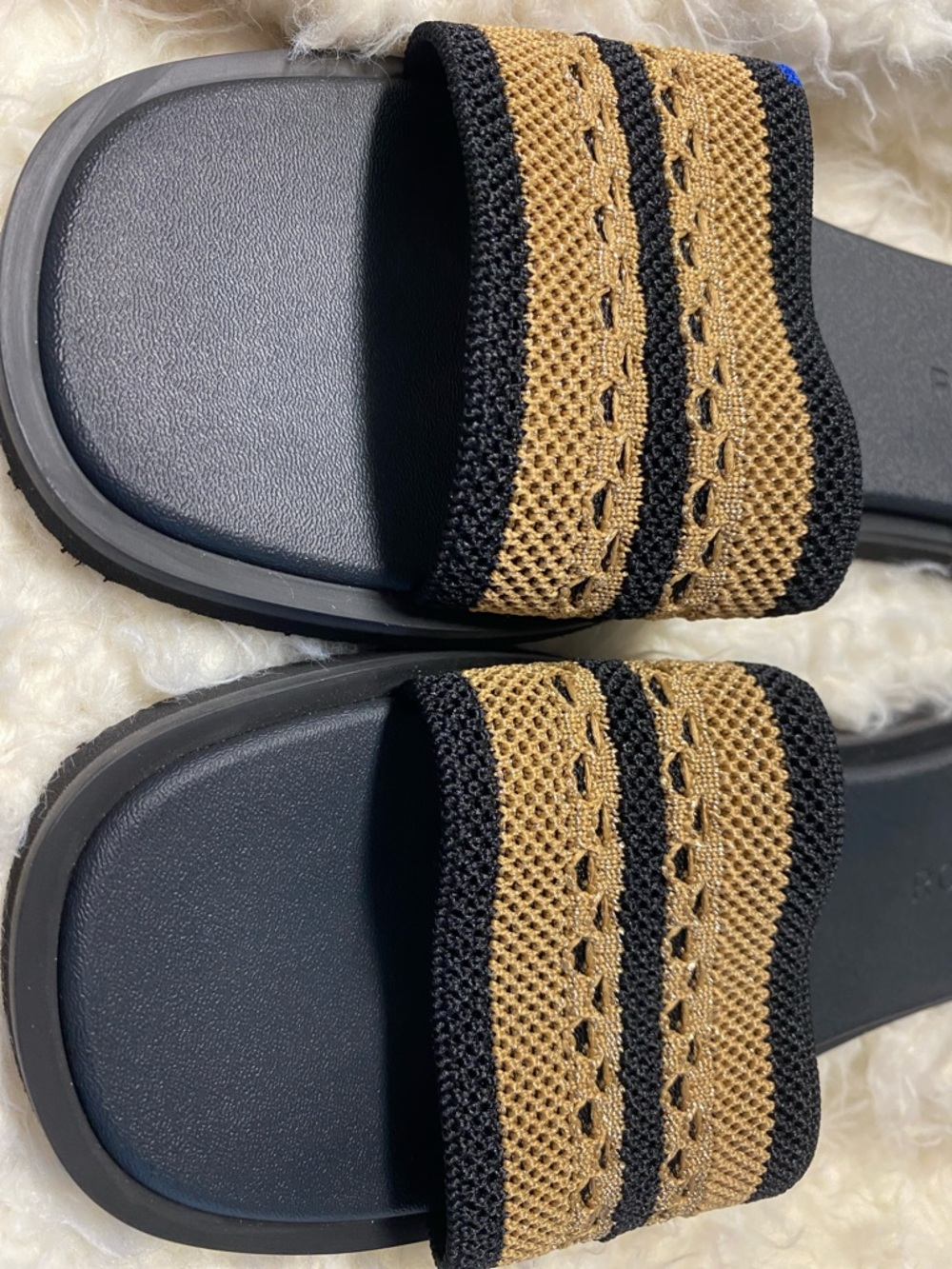 Rothy's Black and Gold Weave Slide Sandals - Picture 2 of 10